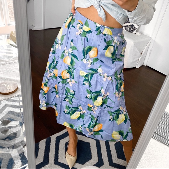 🍋 ANN TAYLOR BLUE LEMON PATTERN MIDI SKATER SKIRT! - Picture 9 of 16